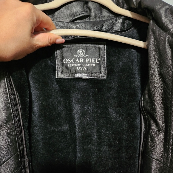 OSCAR PIEL Leather USA Flag Jacket Mens Large Black Red White Blue Stars Stripes - Picture 4 of 15